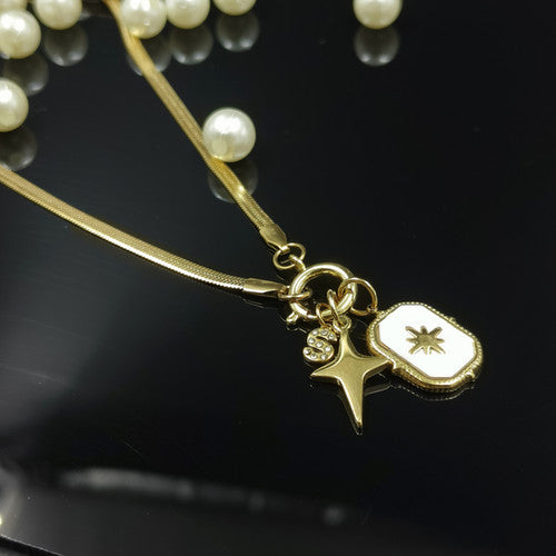 Celestial Northstar and S Alphabet Charms Pendant Chain - Demifine 18KT Gold Plated
