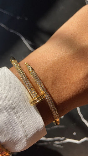 Zirconia Studded Nail Cuff Bracelet -18KT Gold Plated