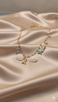 Beachy Seashell , Stones Charms Pendant Chain - Demifine 18KT Gold Plated