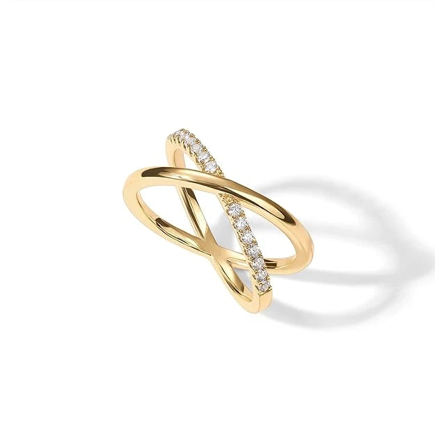 Theia Zirconia Crossover Ring – 18KT Gold Plated