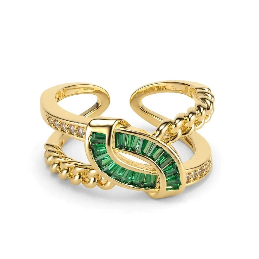 Alicia Emerald CZ Ring - 18KT Gold Plated