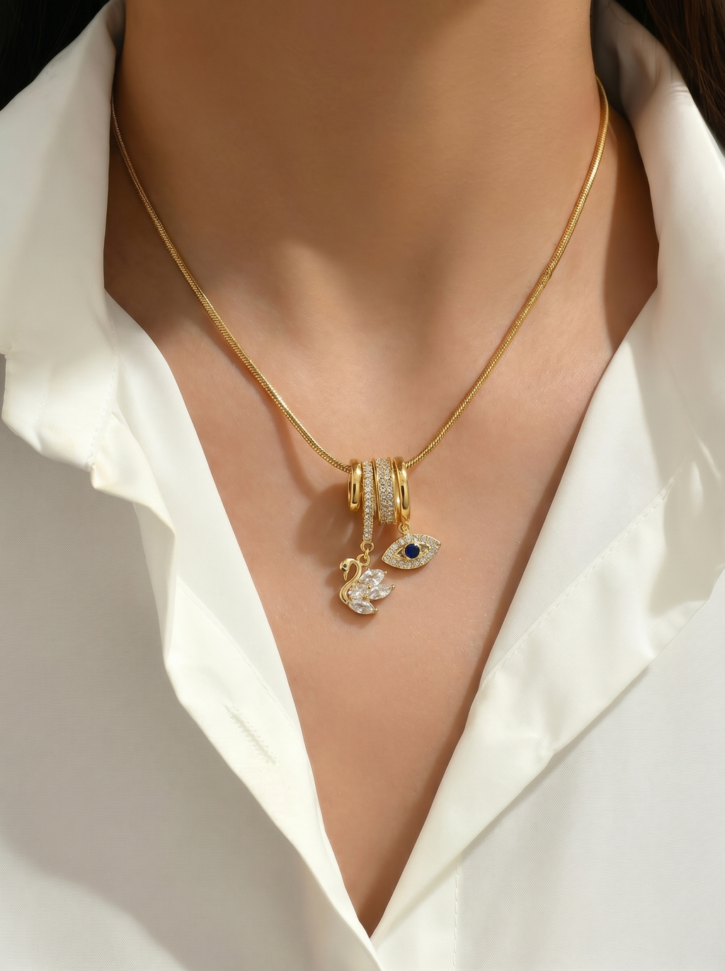 Swan Evileye Charms Pendant - 18KT Gold Plated