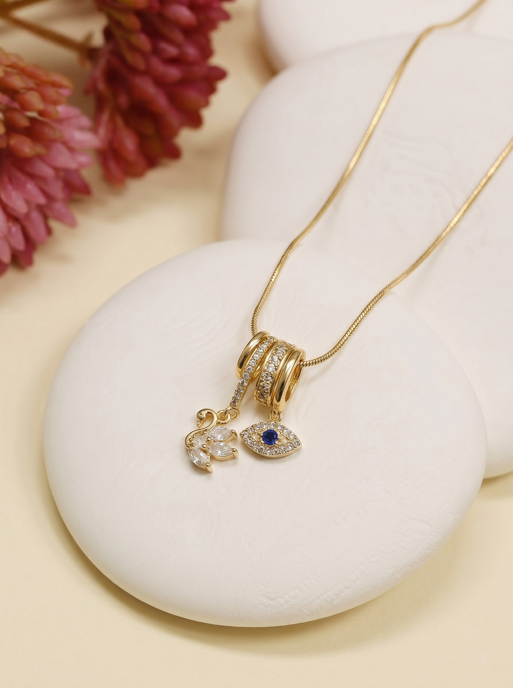 Swan Evileye Charms Pendant - 18KT Gold Plated