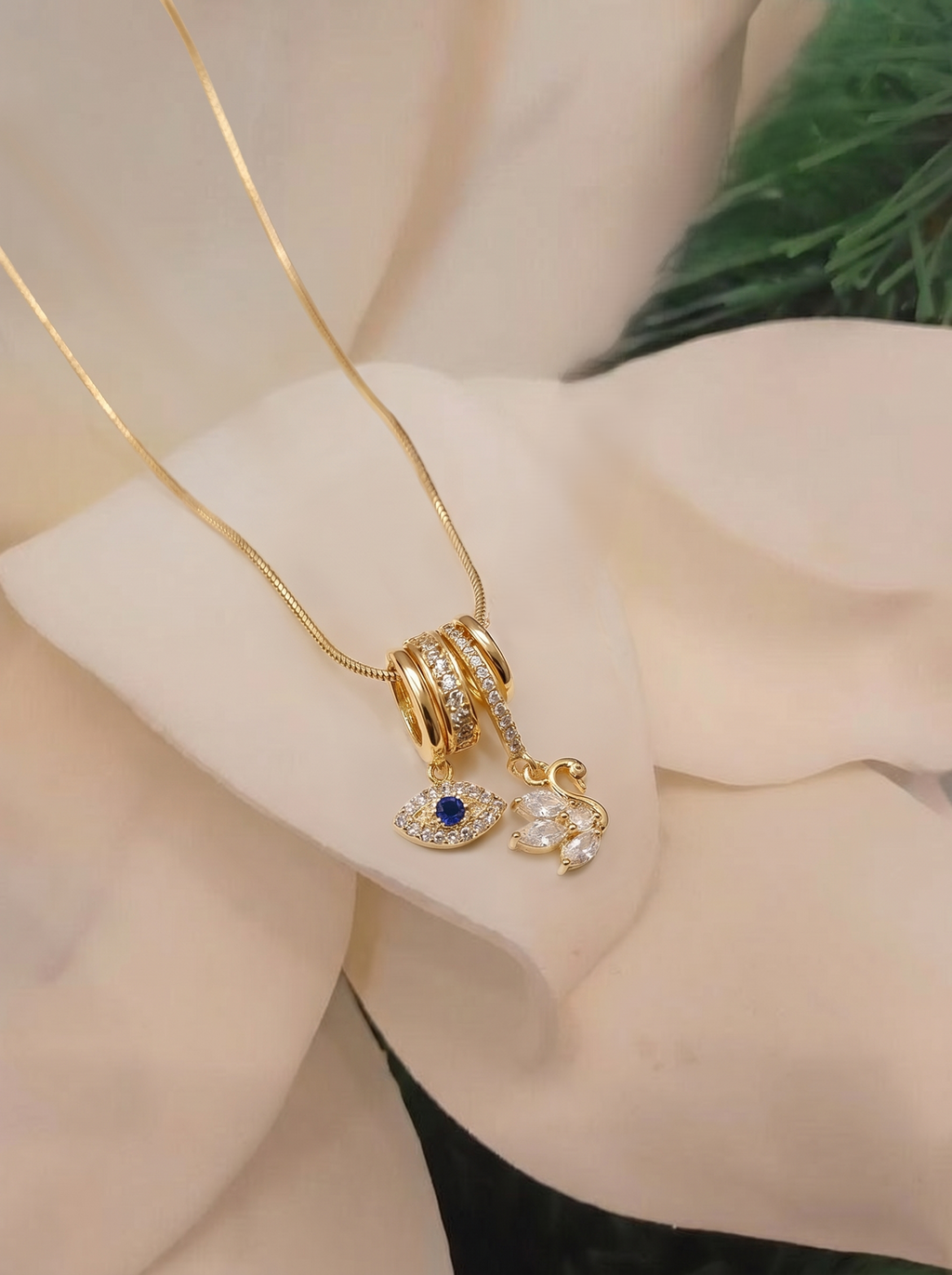 Swan Evileye Charms Pendant - 18KT Gold Plated