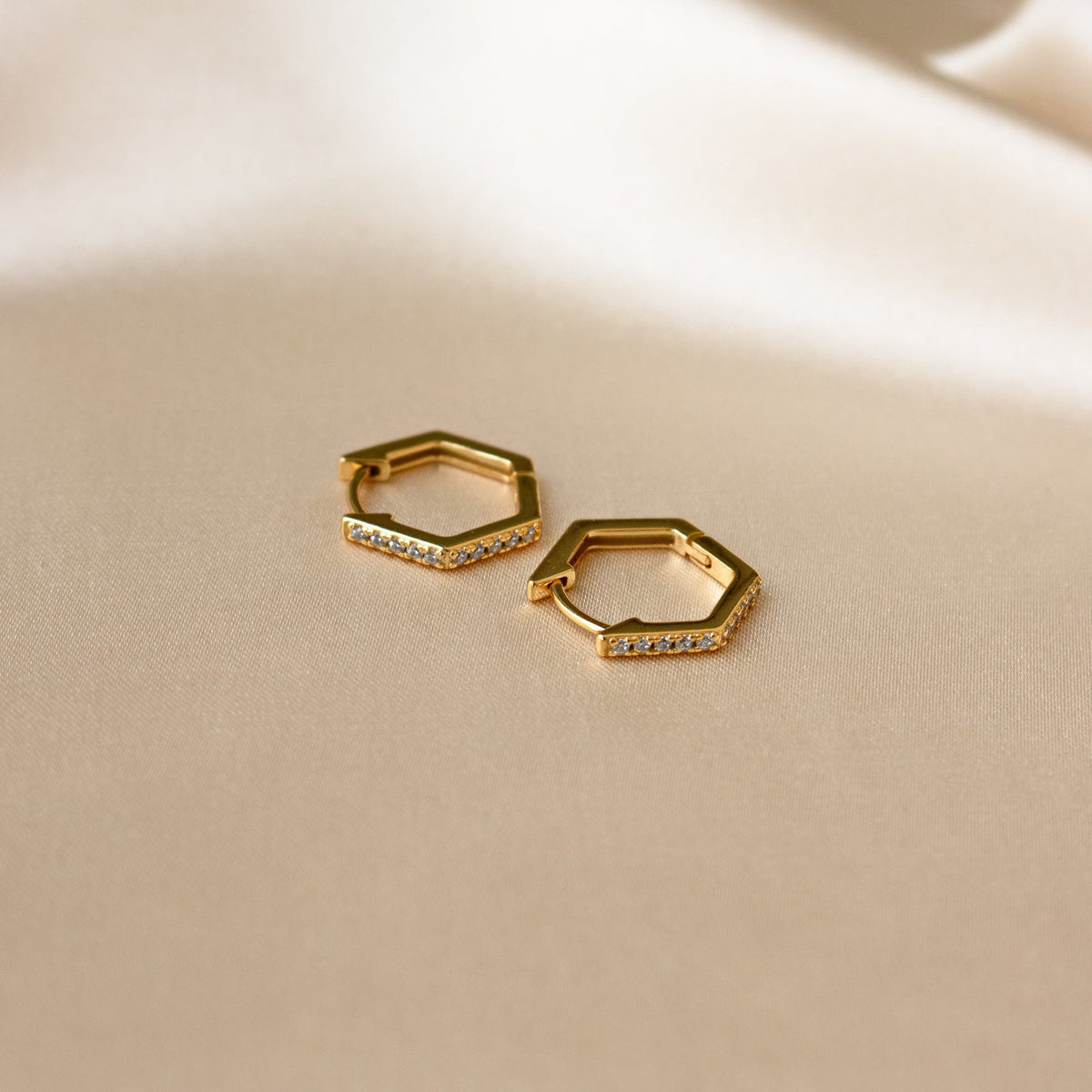 Hexagonal Huggie Earrings- 18KT Gold Plated
