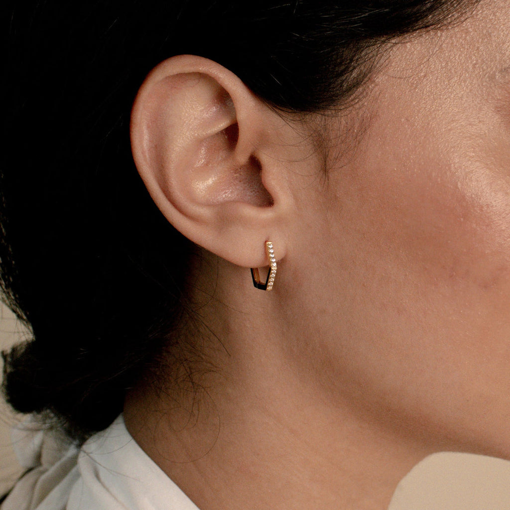 Hexagonal Huggie Earrings- 18KT Gold Plated