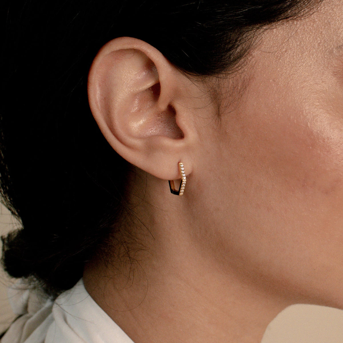 Hexagonal Huggie Earrings- 18KT Gold Plated