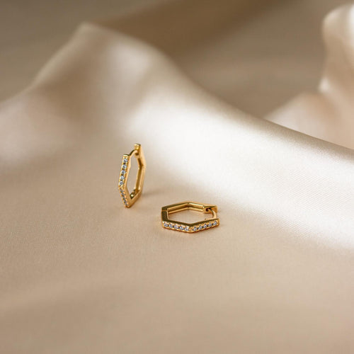 Hexagonal Huggie Earrings- 18KT Gold Plated