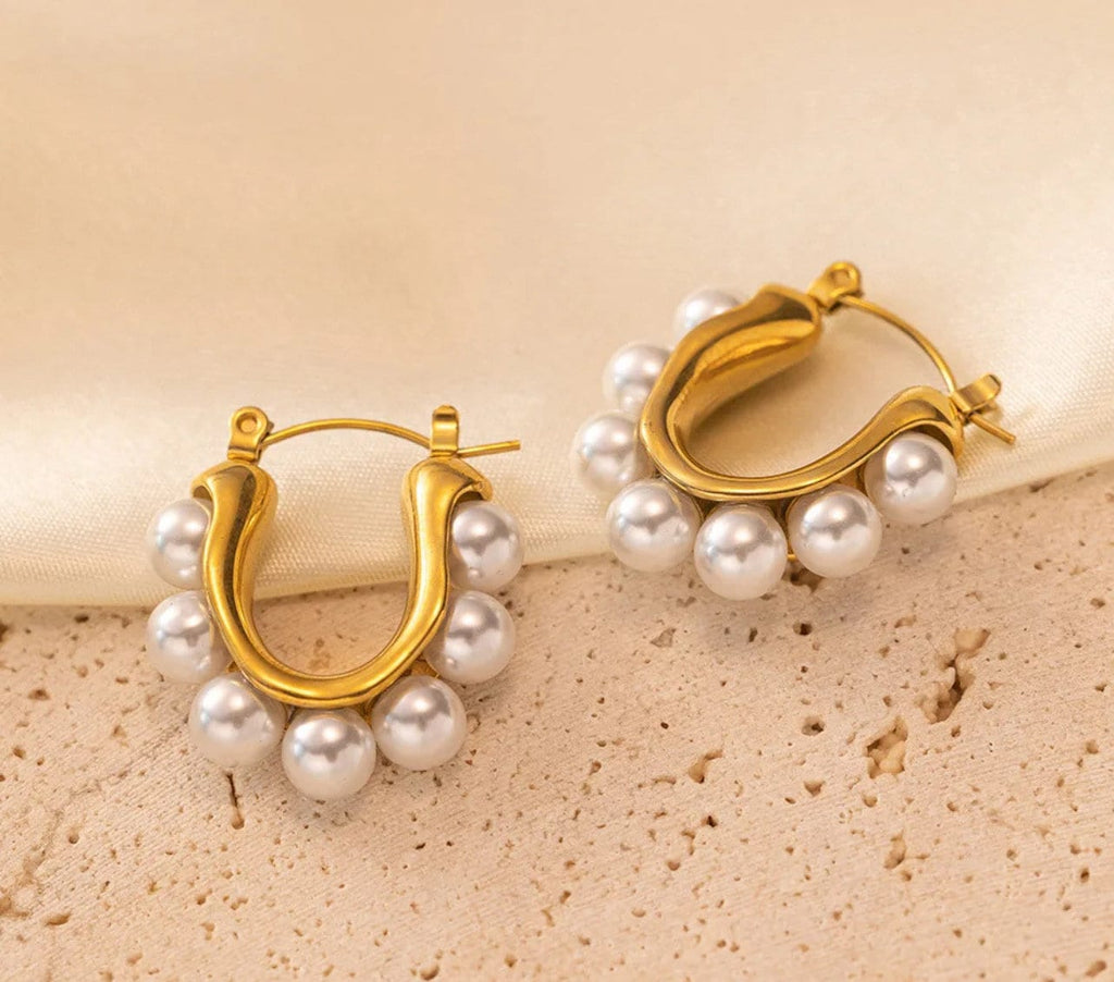 Pearl Drop Hoop Earrings - Demifine 18KT Gold Plated