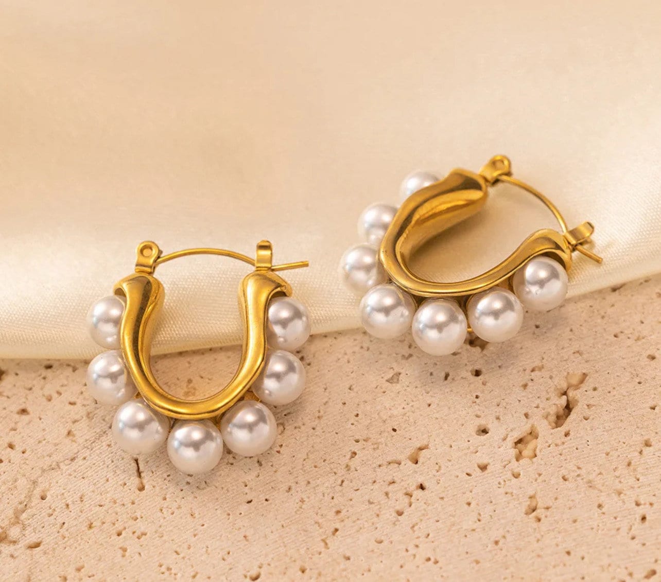 Pearl Drop Hoop Earrings - Demifine 18KT Gold Plated