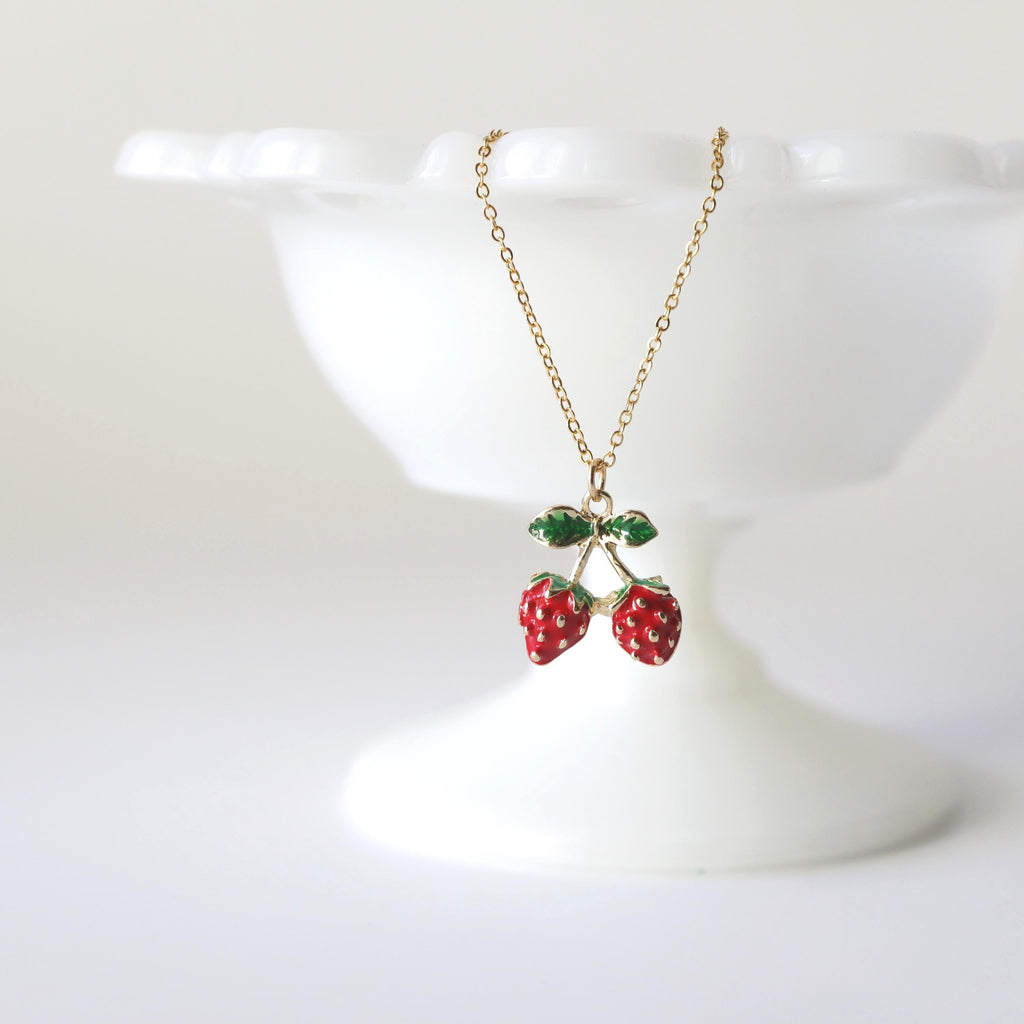 I Love Strawberries Pendant -18KT Gold Plated