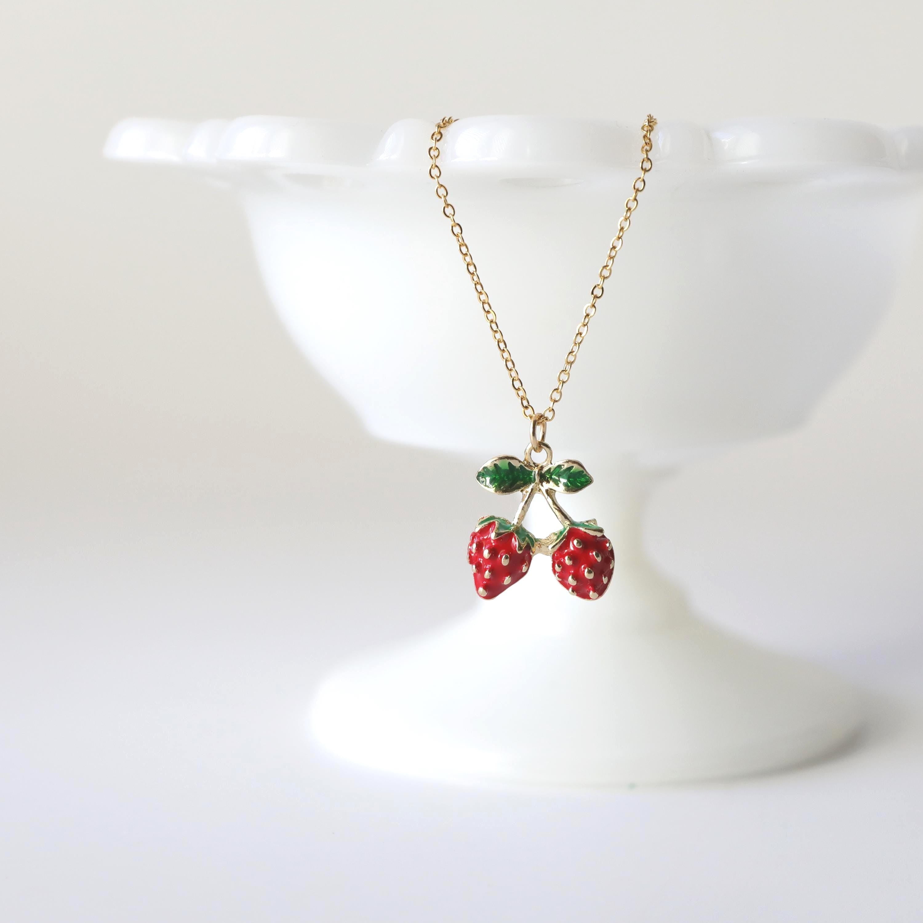 I Love Strawberries Pendant -18KT Gold Plated