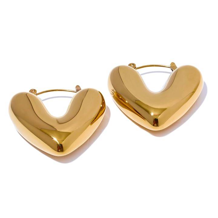 Chunky Heart Hoop Earrings - Demifine 18KT Gold Plated