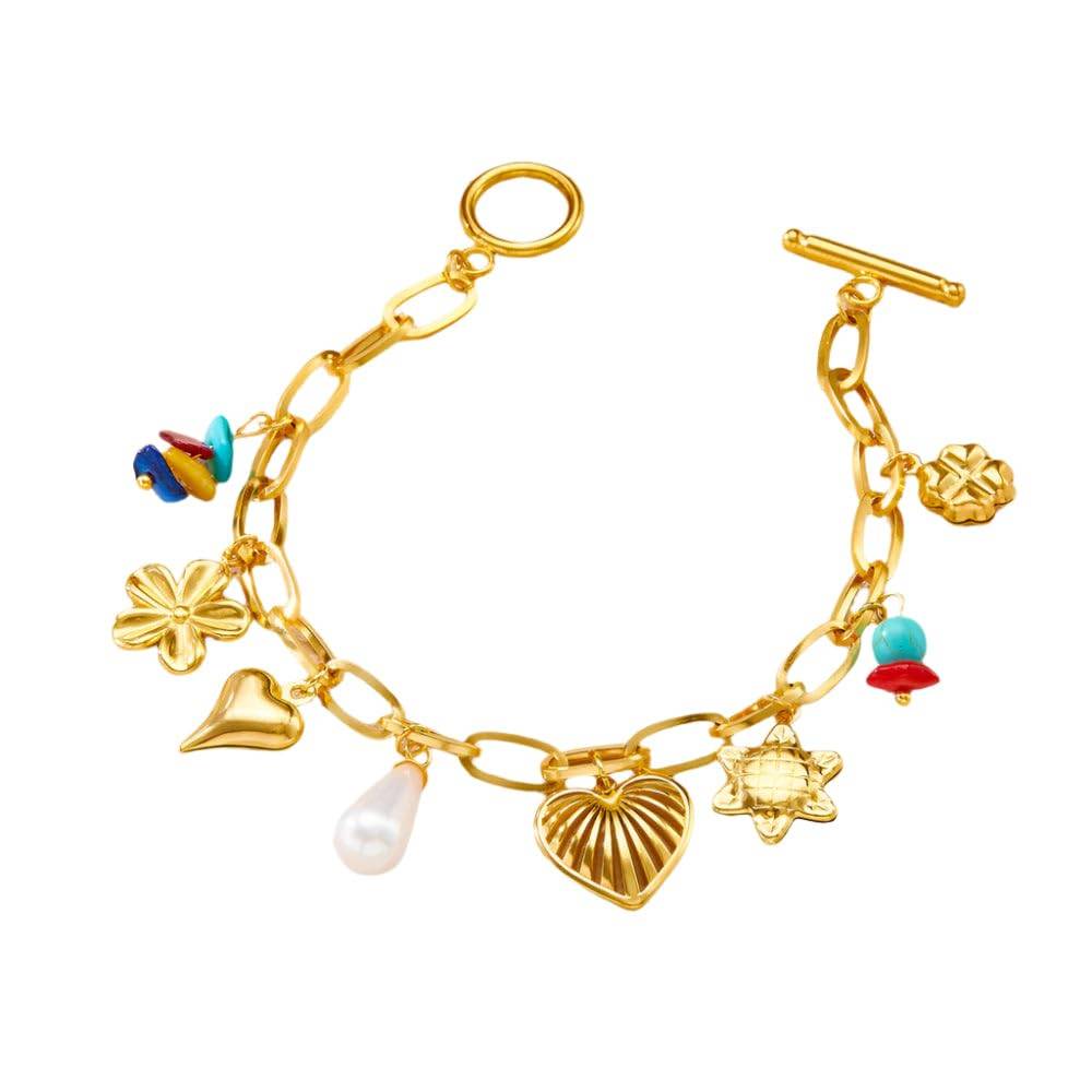 Queen of Hearts Charms Bracelet -18KT Gold Plated