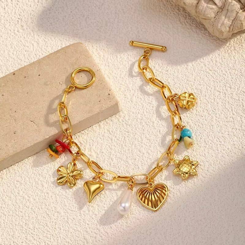 Queen of Hearts Charms Bracelet -18KT Gold Plated