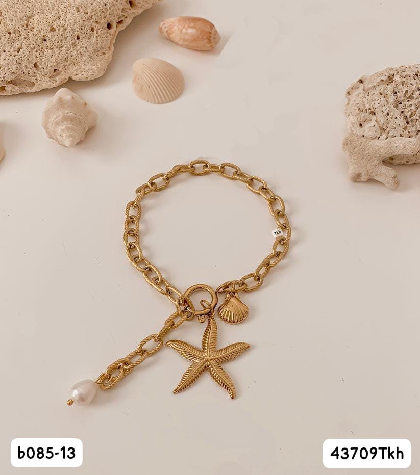 Mother of Pearl Starfish Bracelet - Demifine 18KT Gold Plated