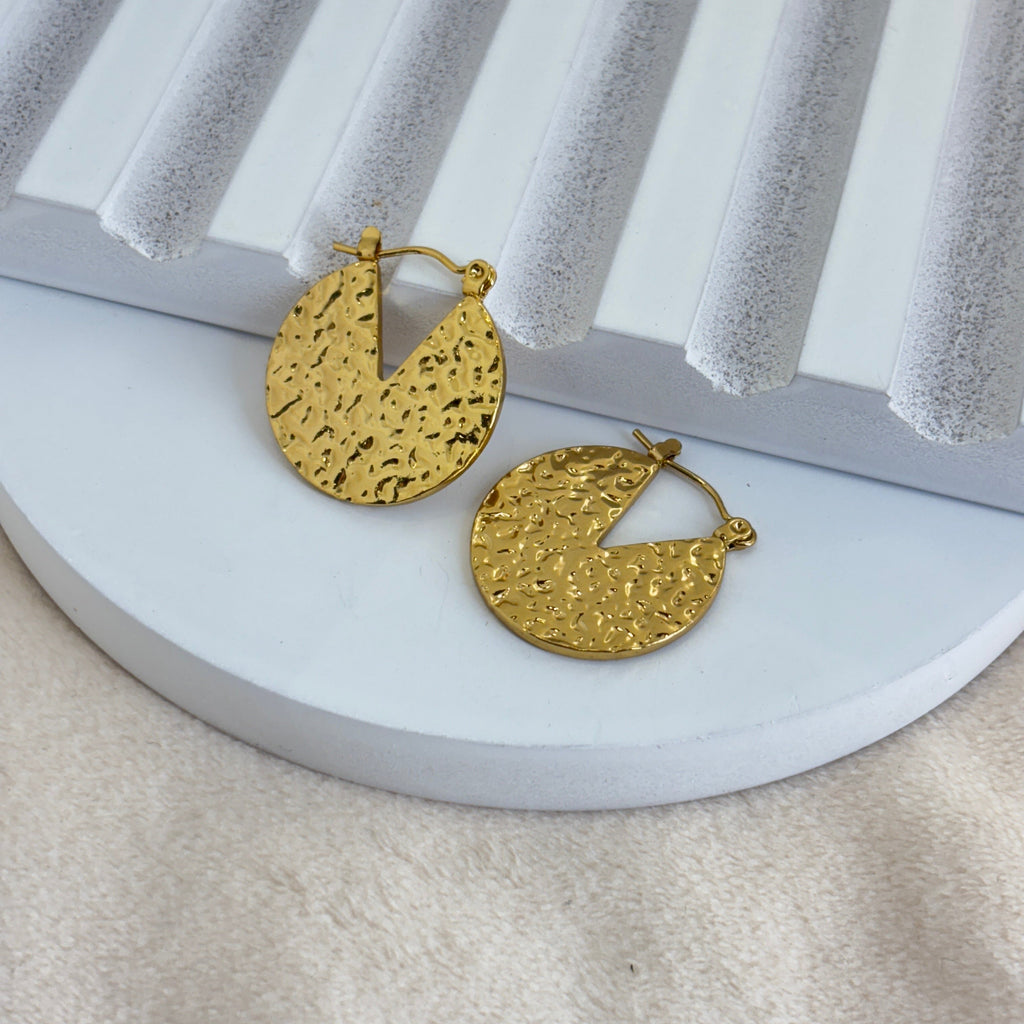 Textured Round Hoop Earrings - Demifine 18KT Gold Plated