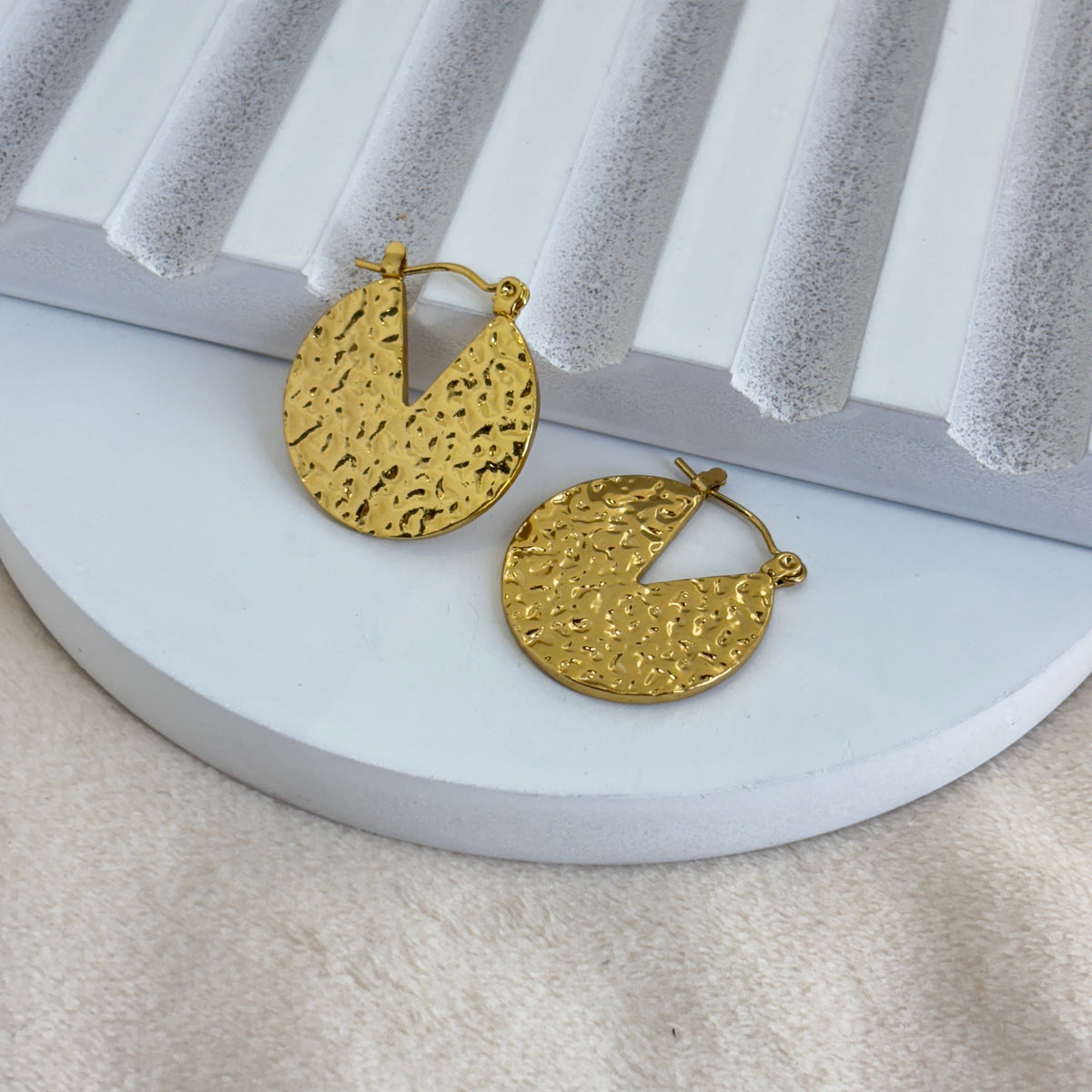 Textured Round Hoop Earrings - Demifine 18KT Gold Plated