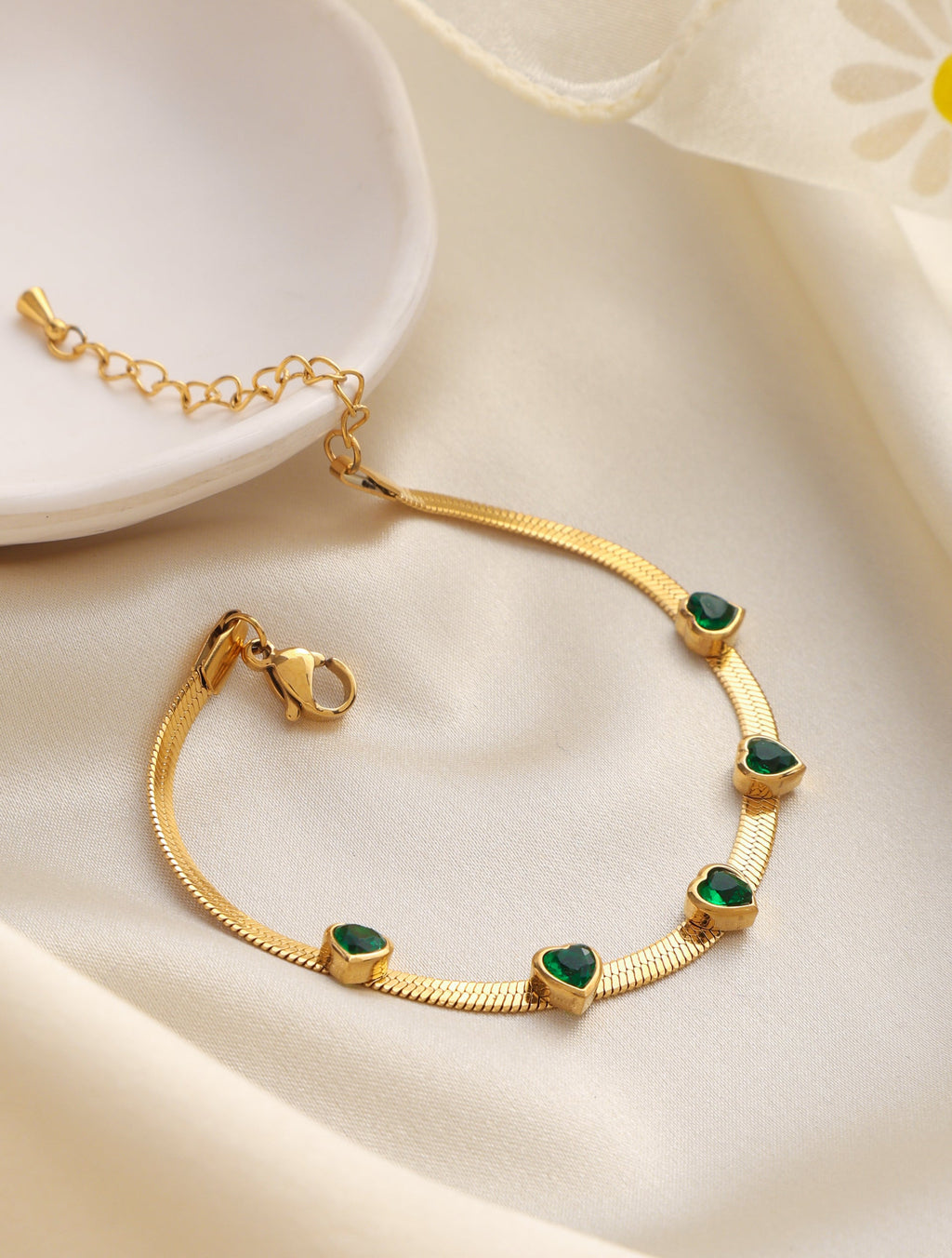 Emerald Heart to Heart Bracelet - Demifine 18KT Gold Plated