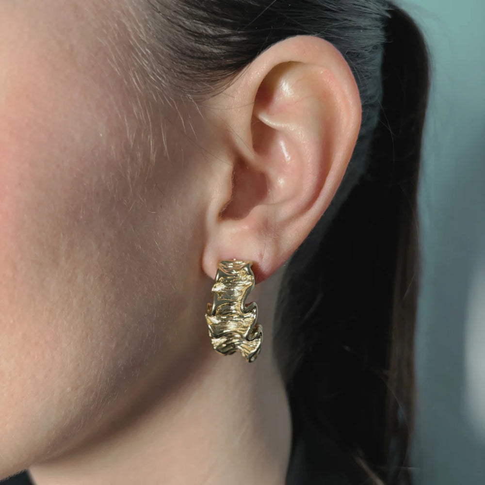 Ruffled Chunky Hoop Earring - Demifine 18KT Gold Plated