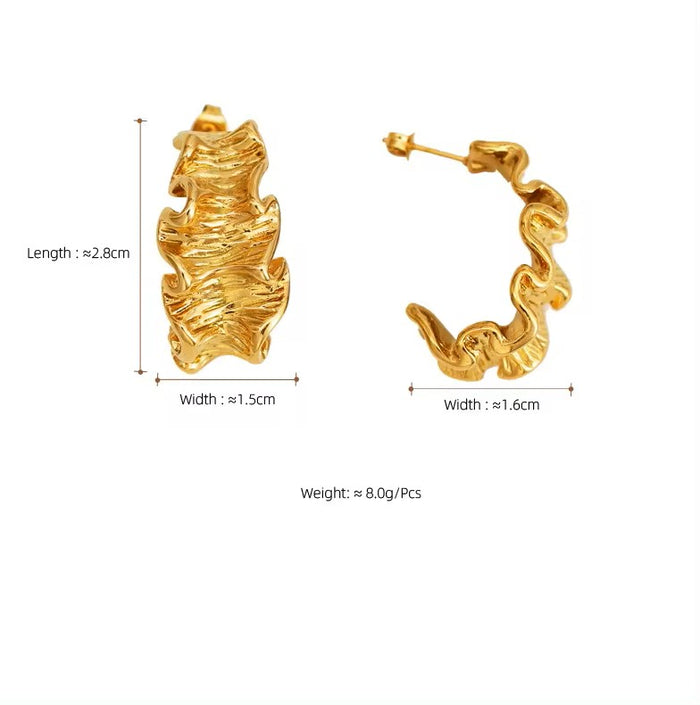 Ruffled Chunky Hoop Earrings - Demifine 18KT Gold Plated