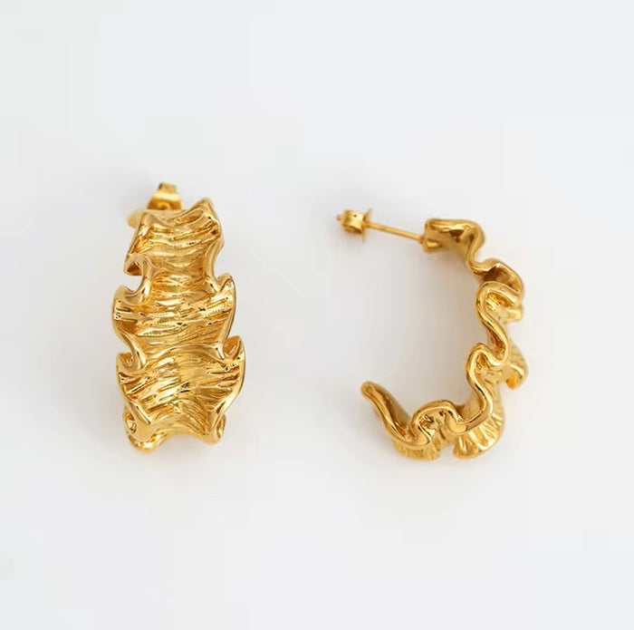 Ruffled Chunky Hoop Earrings - Demifine 18KT Gold Plated