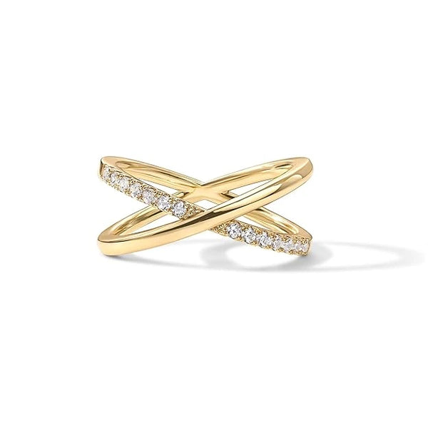 Theia Zirconia Crossover Ring – 18KT Gold Plated