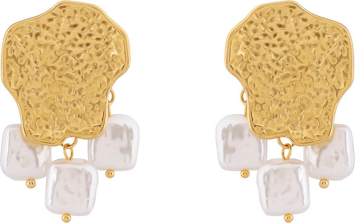 Asymmetric Pearl Stud Earrings - 18KT Gold Plated