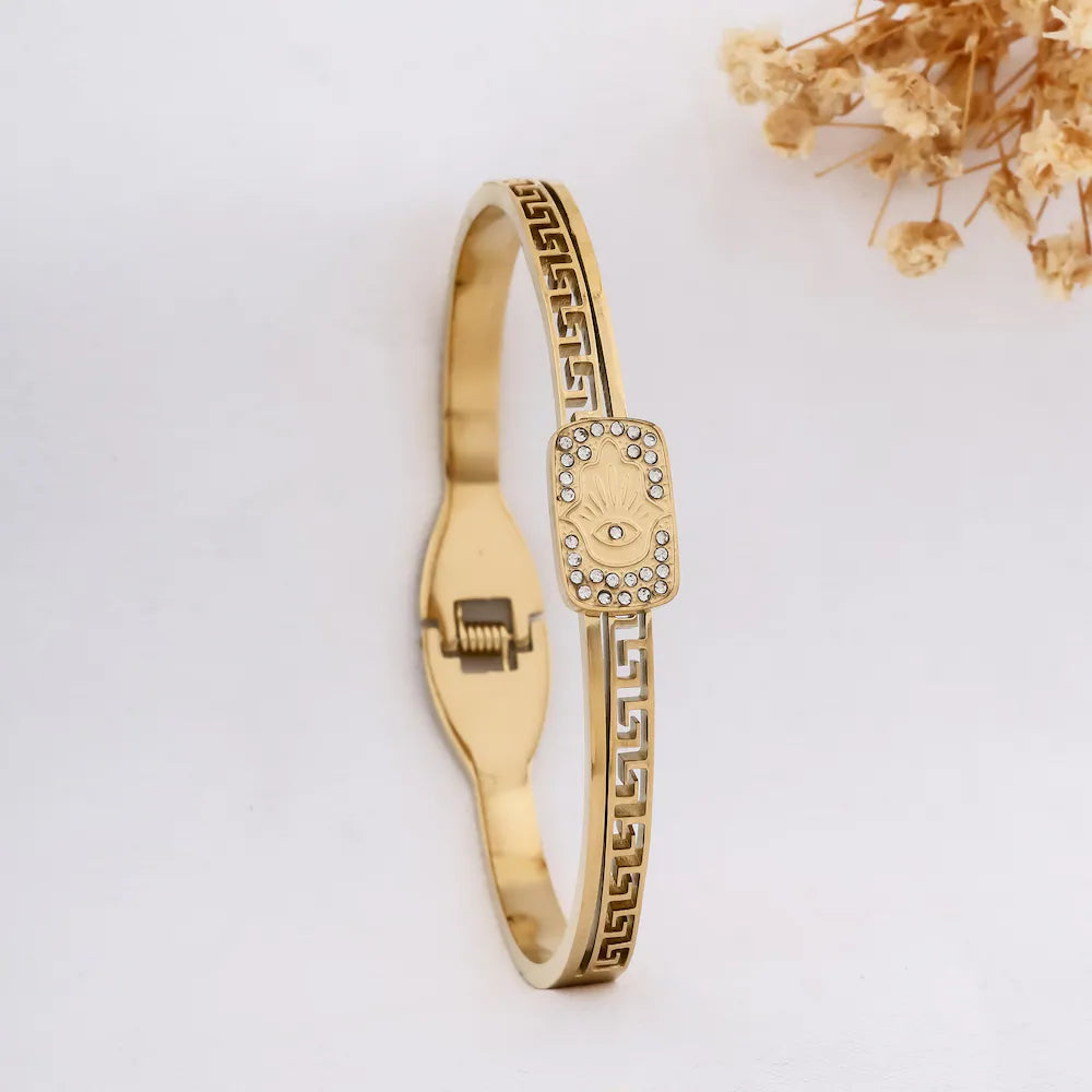 Guardian Aura Hamsa Cuff Bracelet - Demifine 18KT Gold Plated