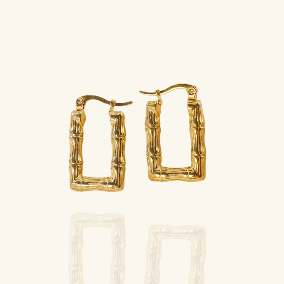 bamboo rectangular hoop Earring - Demifine 18KT Gold Plated