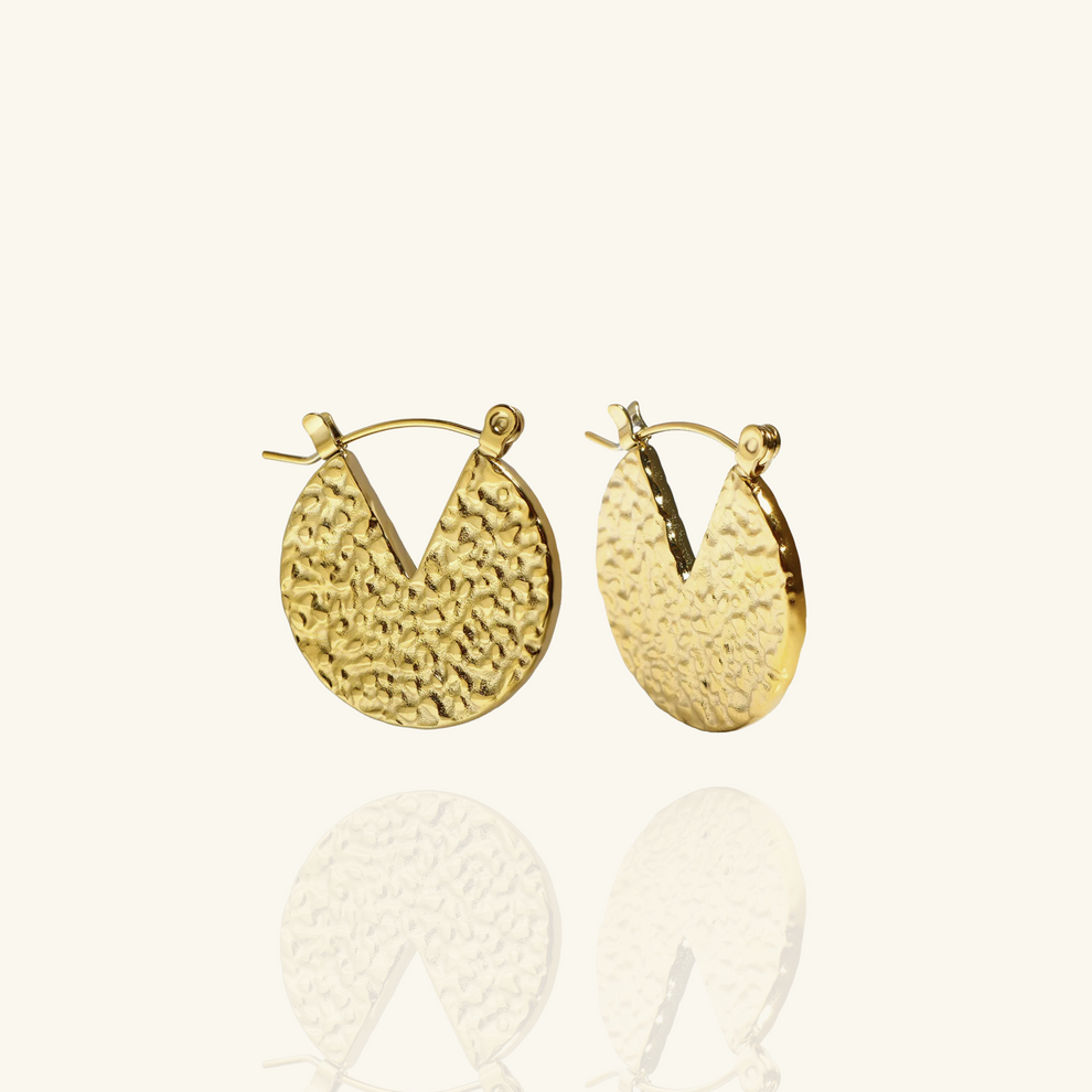 Textured Round Hoop Earring - Demifine 18KT Gold Plated