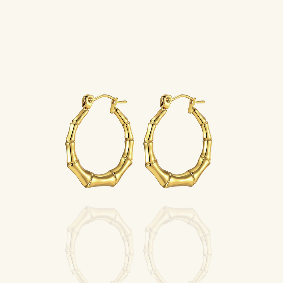 bamboo round hoop Earring - Demifine 18KT Gold Plated