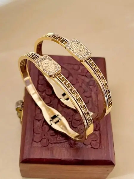 Guardian Aura Hamsa Cuff Bracelet - Demifine 18KT Gold Plated