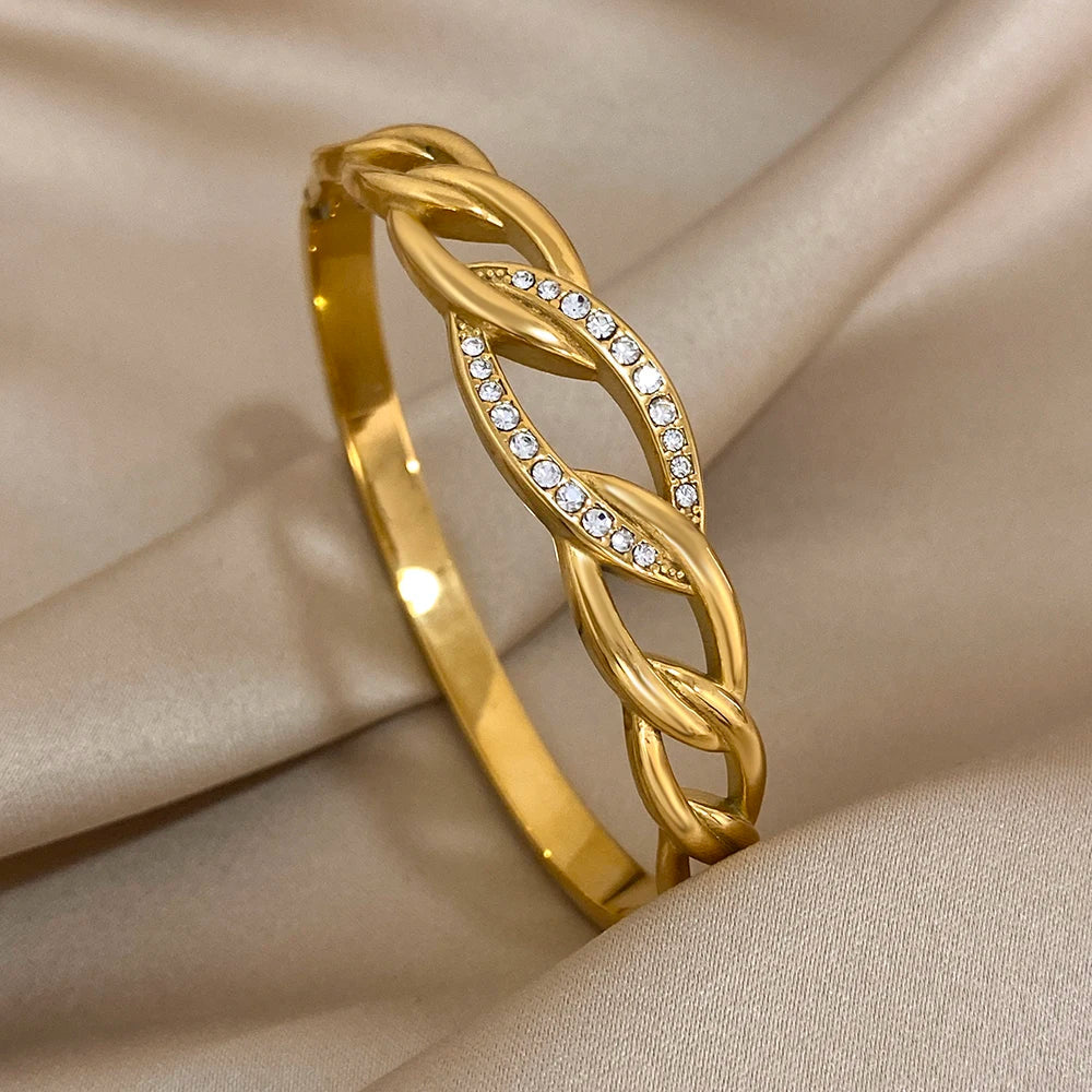 Forever Linked Zirconia Cuff Bracelet - Demifine 18KT Gold Plated