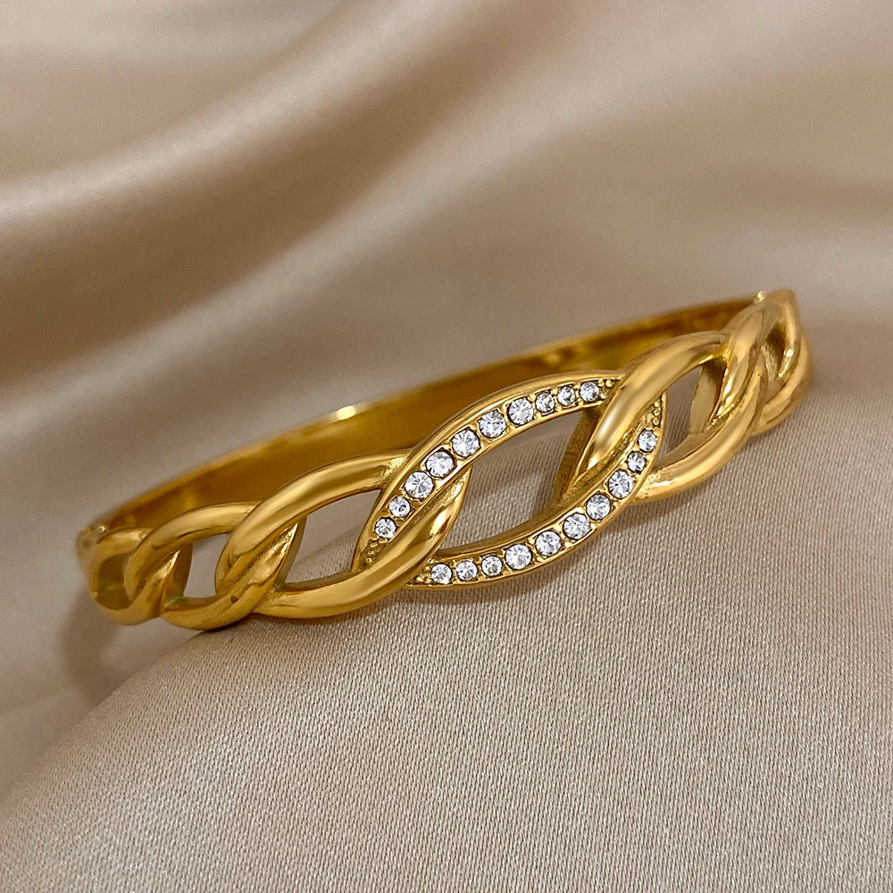Forever Linked Zirconia Cuff Bracelet - Demifine 18KT Gold Plated