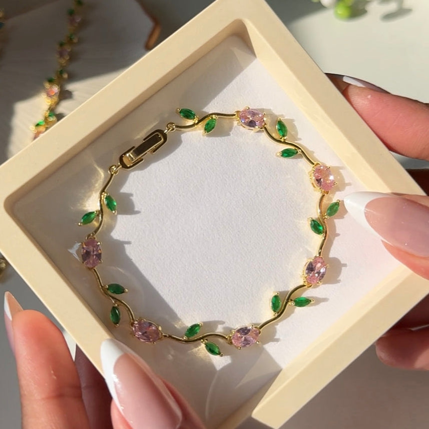 Rose Quartz Tulip Bracelet -18KT Gold Plated