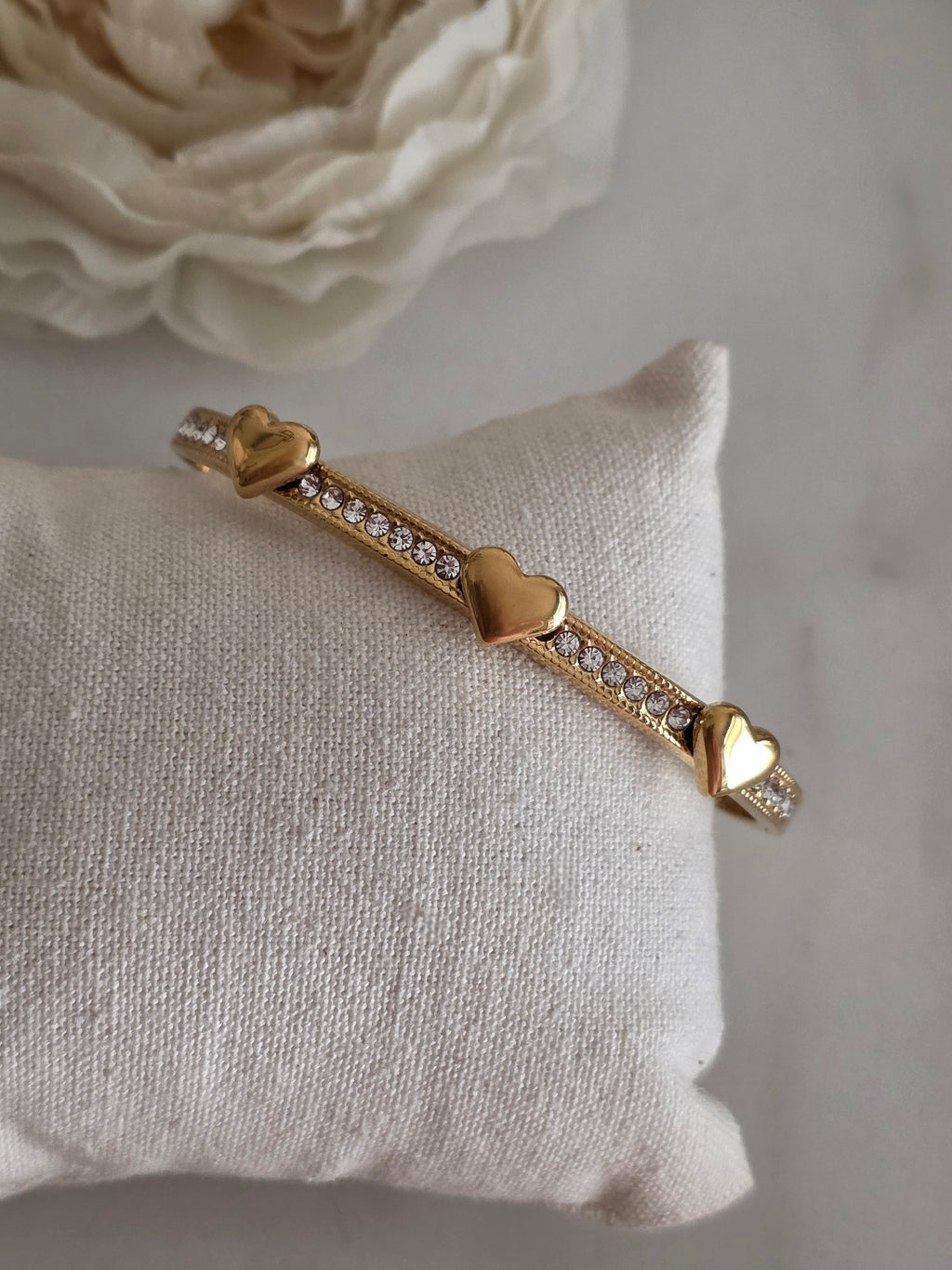 Heart to Heart Diamond Studded Cuff Bracelet - Demifine 18KT Gold Plated