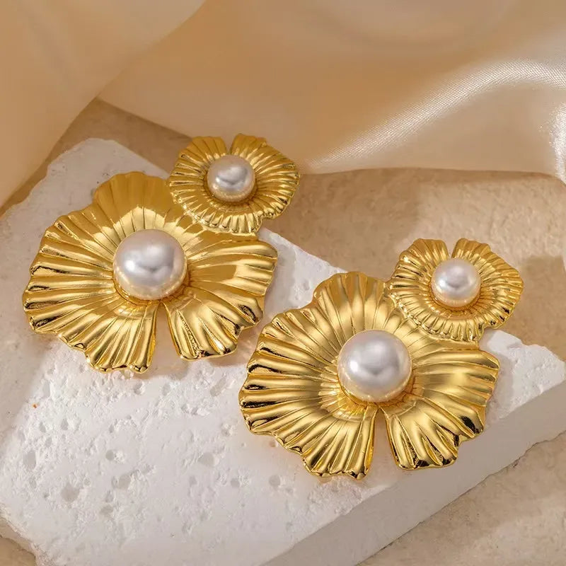 Gloria Floral Stud Earrings -18KT Gold Plated