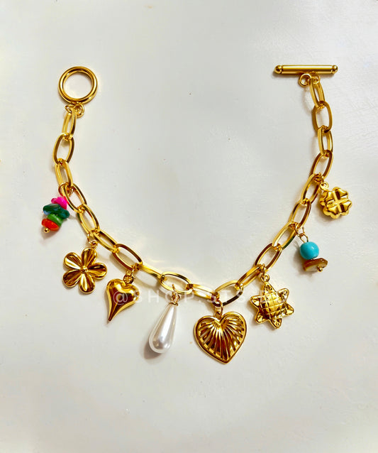 Queen of Hearts Charms Bracelet -18KT Gold Plated