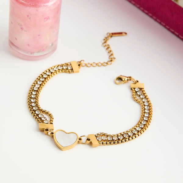 Mother of Pearl Heart Bracelet- Demifine 18KT Gold Plated