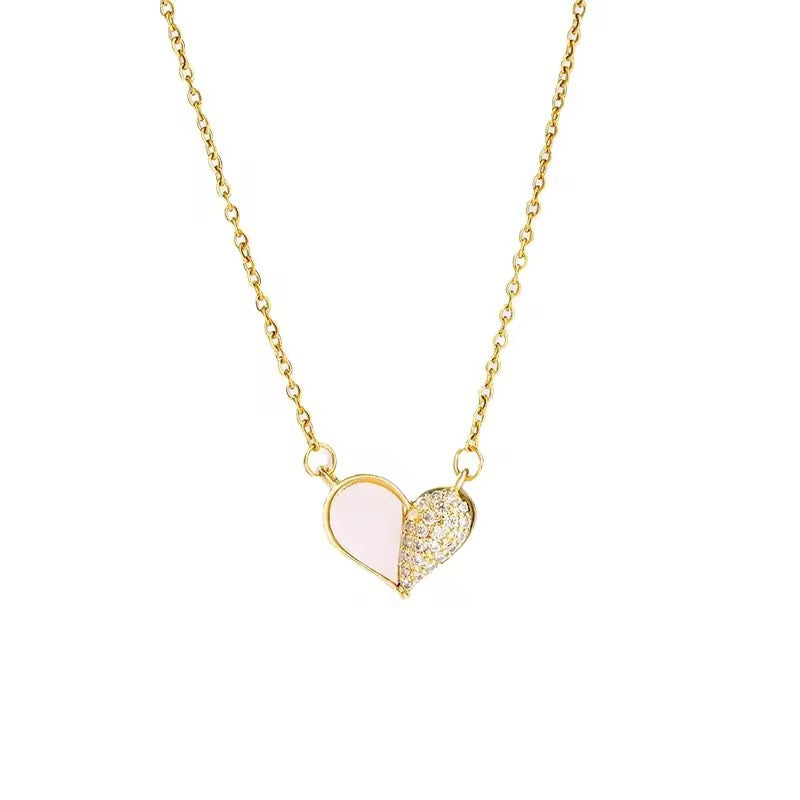 Mother of Pearl Dainty Heart Pendant - Demifine 18KT Gold Plated