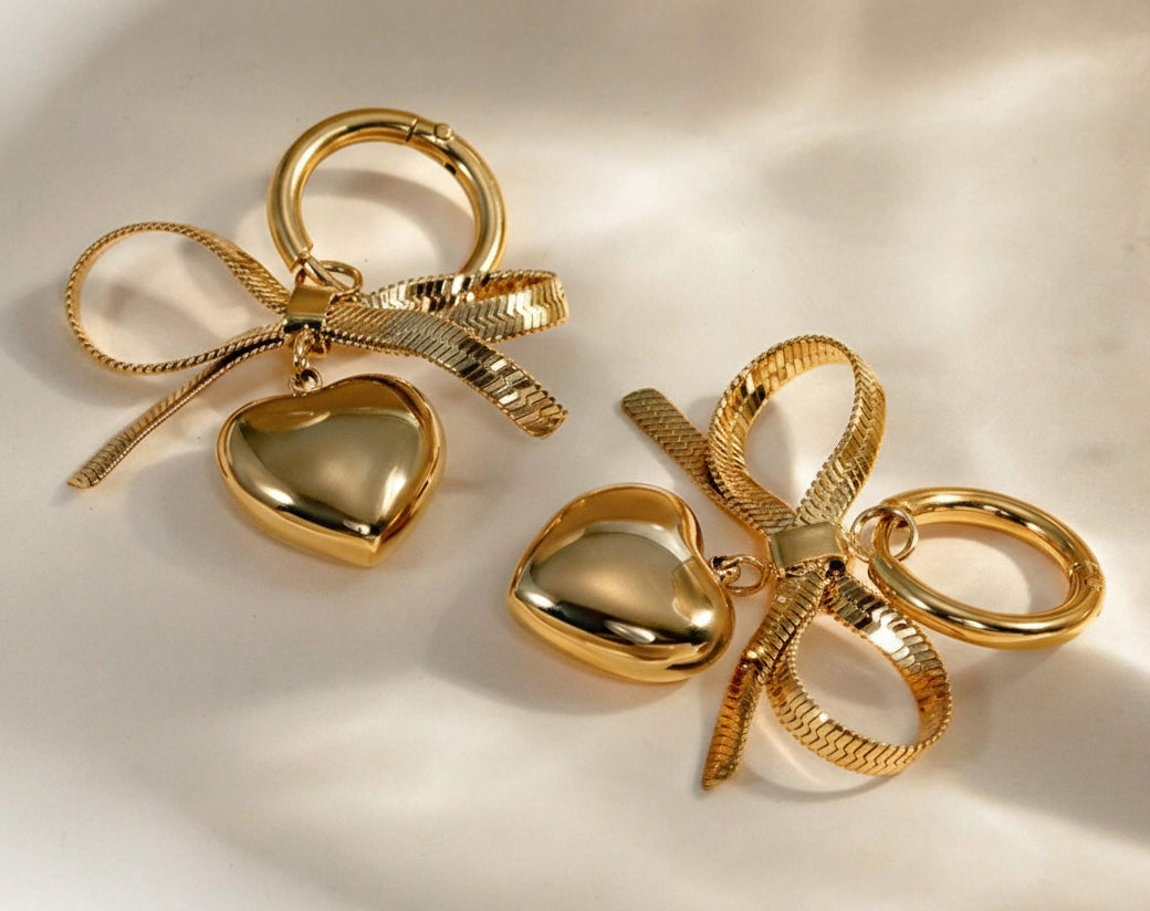 Bow Heart hoops Earring - Demifine 18KT Gold Plated