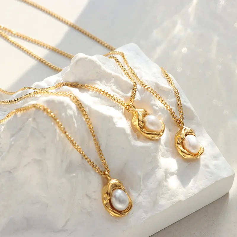 Pearl Studded Oyster Pendant Chain - Demifine 18KT Gold Plated