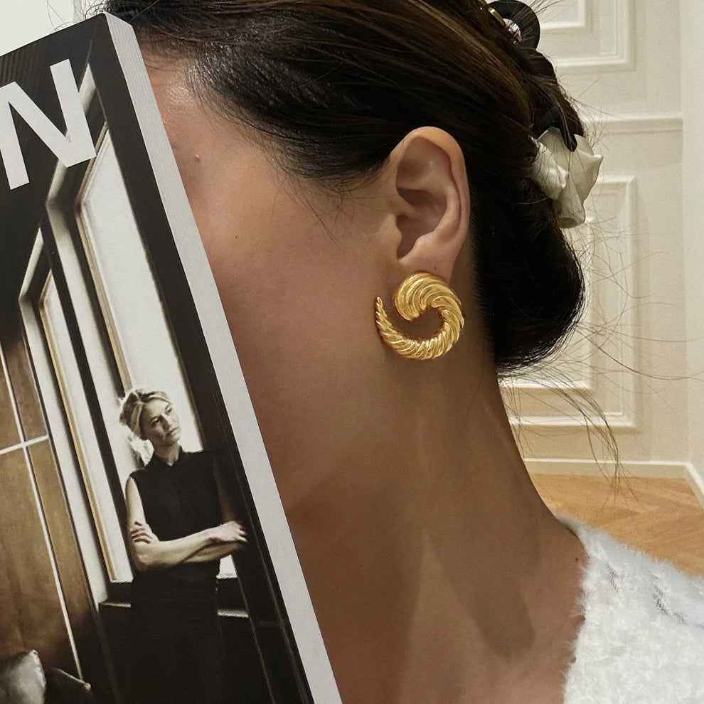 Round Croissant Statement Earring - Demifine 18KT Gold Plated