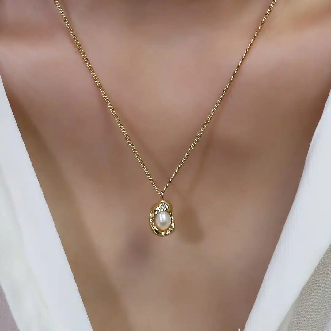 Pearl Studded Oyster Pendant Chain - Demifine 18KT Gold Plated