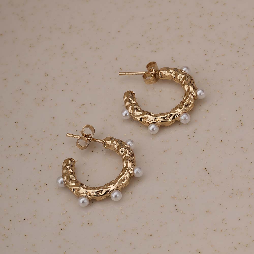 Pearl Studded Rectangular Hoop Earrings - Demifine 18KT Gold Plated