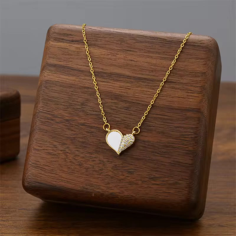 Mother of Pearl Dainty Heart Pendant - Demifine 18KT Gold Plated