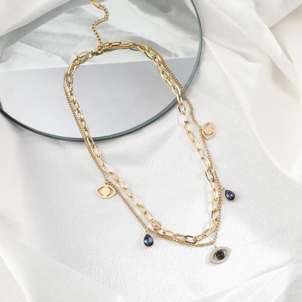 Multilayer Evileye charms Dangling Pendant Chain - Demifine 18KT Gold Plated