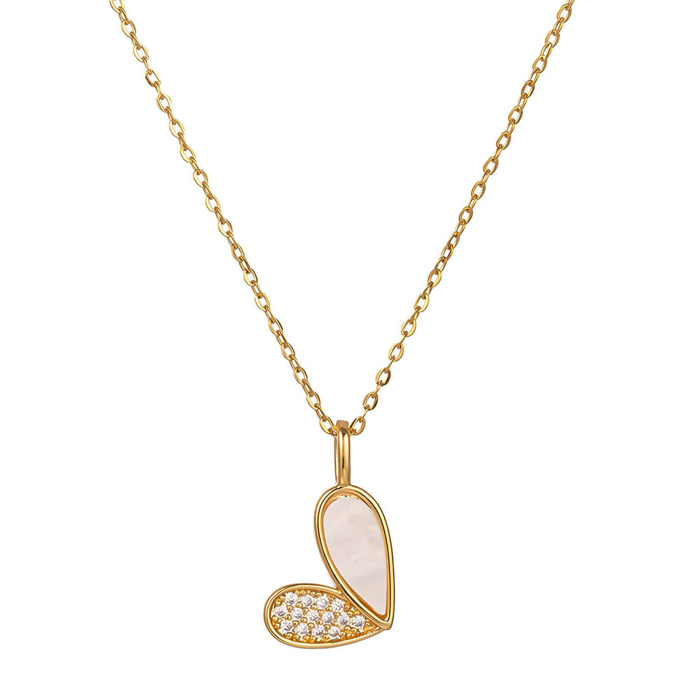 Mother of Pearl Dainty Heart Pendant - Demifine 18KT Gold Plated