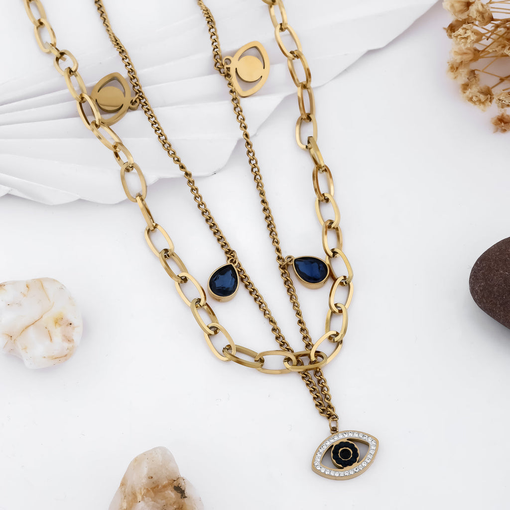 Multilayer Evileye charms Dangling Pendant Chain - Demifine 18KT Gold Plated